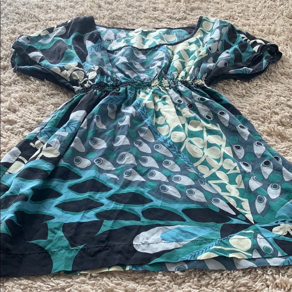 Matty M, blue and green designed blouse